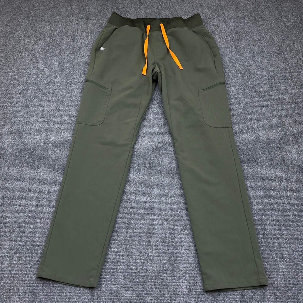 FIGS Kade Cargo Scrub Pant Women S Moss Green Straight Yoga Waistband Drawstring